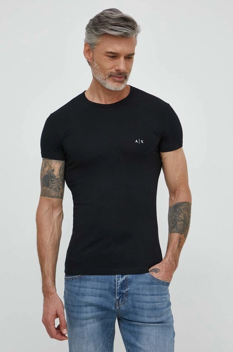 Armani Exchange t-shirt 2 db fekete, férfi, sima