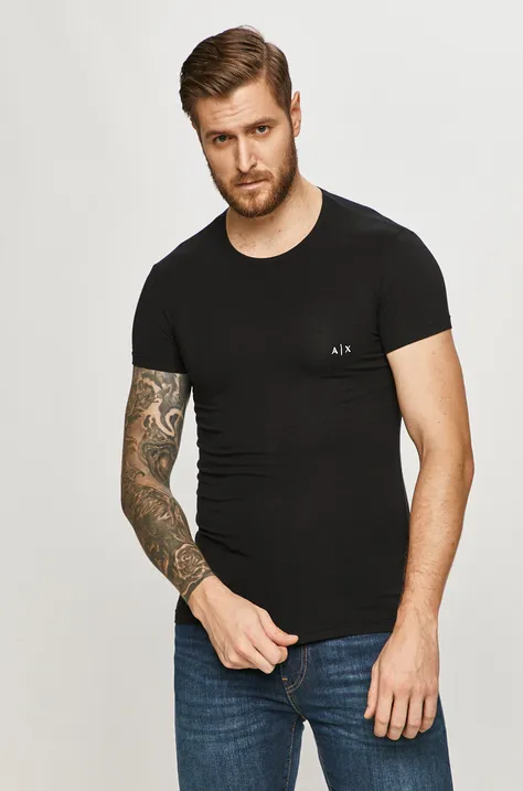 Tričko Armani Exchange 2-pak pánsky, čierna farba, jednofarebný
