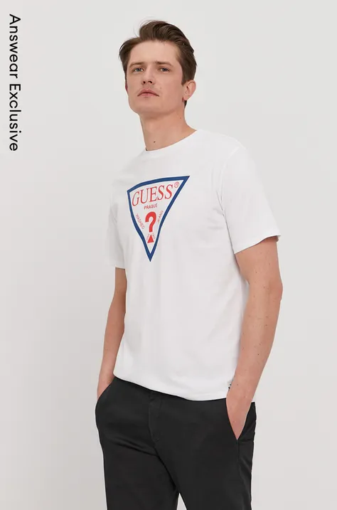 Μπλουζάκι Guess ανδρικό, χρώμα: άσπρο