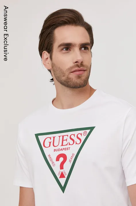 Guess T-shirt męski kolor biały z nadrukiem