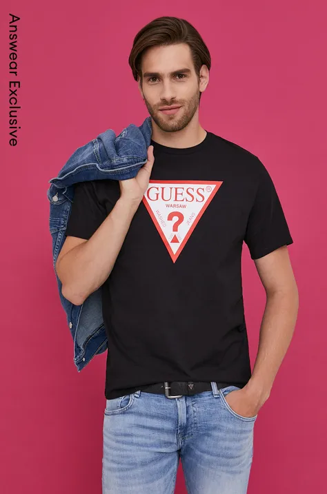 Majica kratkih rukava Guess za muškarce, boja: crna
