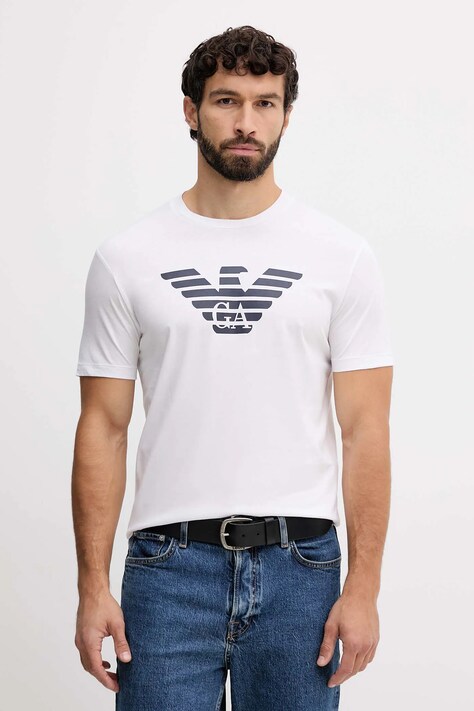 Emporio Armani t-shirt bawełniany męski kolor biały z nadrukiem 8N1TN5 1JPZZ