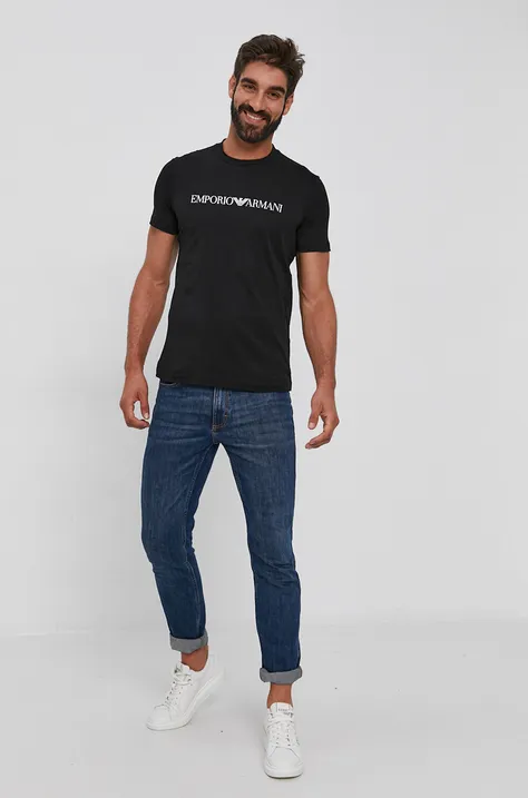 Bavlněné tričko Emporio Armani černá barva, s potiskem, 8N1TN5 1JPZZ