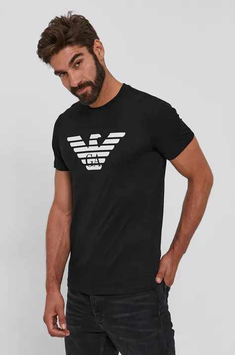 Bavlnené tričko Emporio Armani čierna farba, s potlačou