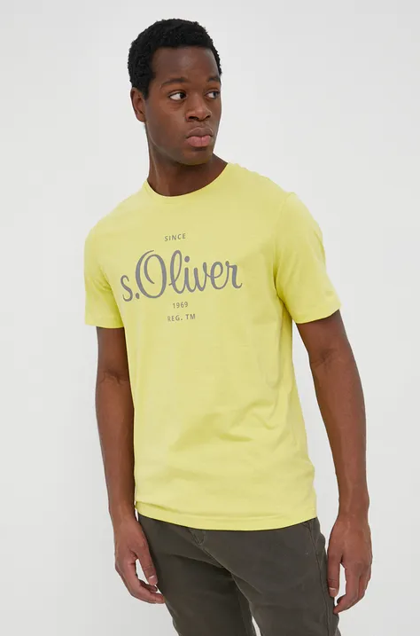 S.Oliver t-shirt bawełniany kolor żółty z nadrukiem