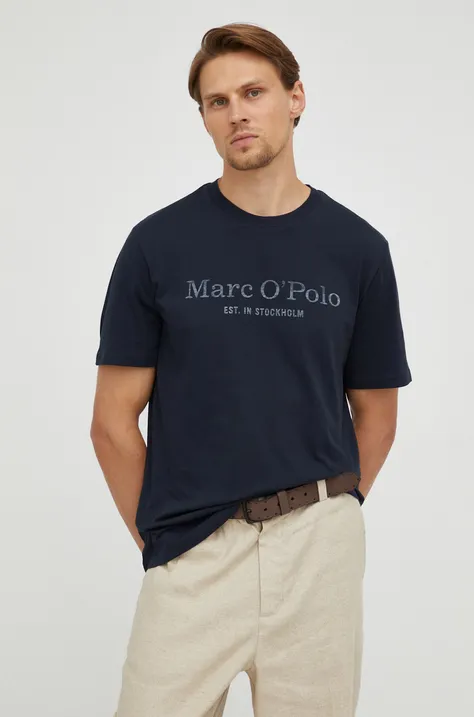 Bombažna kratka majica Marc O'Polo mornarsko modra barva