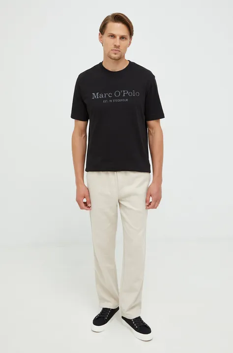 Bombažna kratka majica Marc O'Polo črna barva