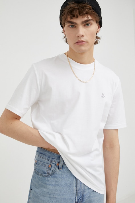 Marc O'Polo tricou din bumbac culoarea alb, neted