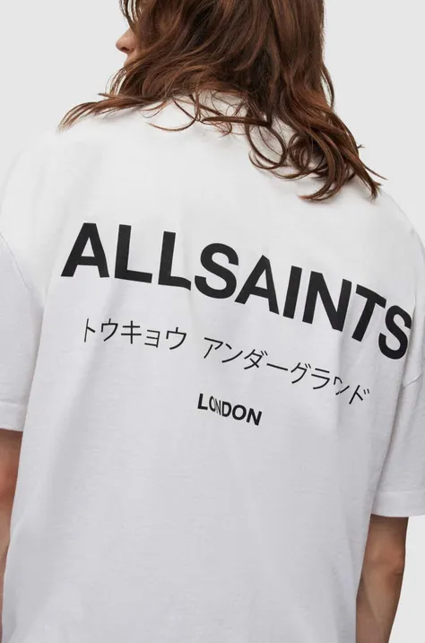 AllSaints pamut póló fehér, nyomott mintás