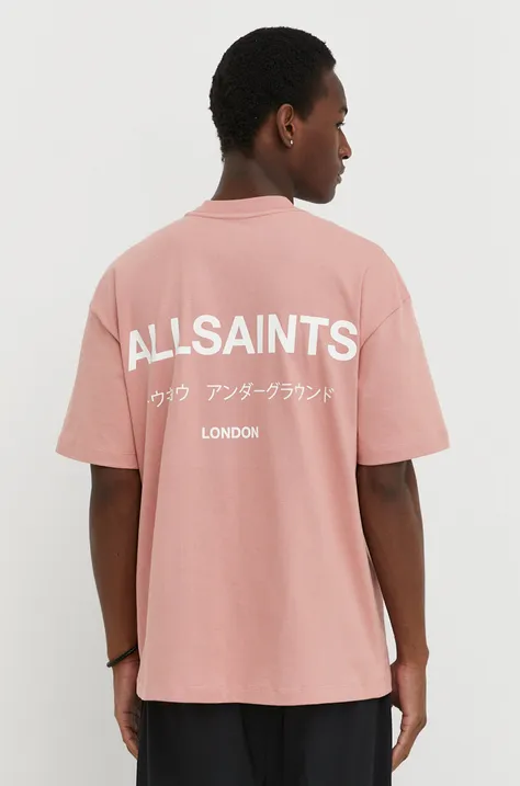 Pamučna majica AllSaints UNDERGROUND SS CREW za muškarce, boja: narančasta, s tiskom