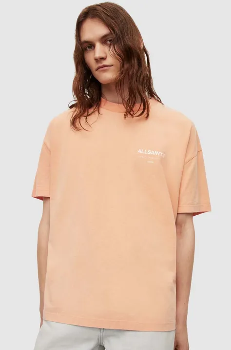 AllSaints t-shirt bawełniany UNDERGROUND SS CREW kolor pomarańczowy z nadrukiem MG386W