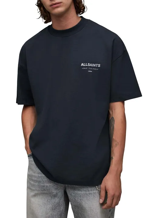 AllSaints t-shirt bawełniany kolor niebieski z nadrukiem