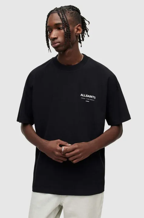 AllSaints pamut póló fekete, nyomott mintás