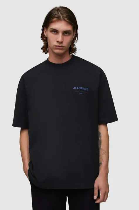 Bavlněné tričko AllSaints UNDERGROUND SS CREW černá barva, s potiskem