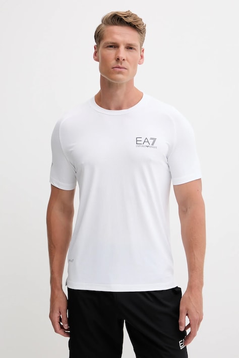 Tričko EA7 Emporio Armani pánske, biela farba, jednofarebné