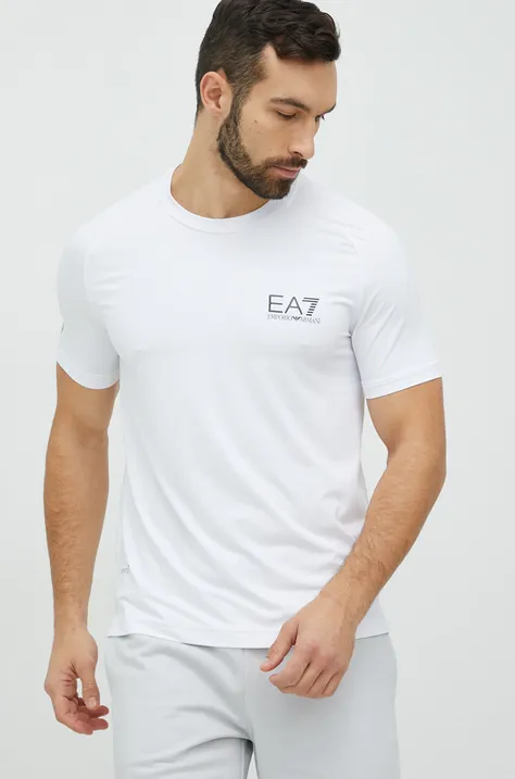Tričko EA7 Emporio Armani pánske, biela farba, jednofarebné