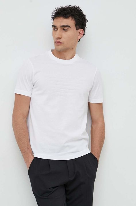 Pamučna majica Emporio Armani boja: bijela, s aplikacijom