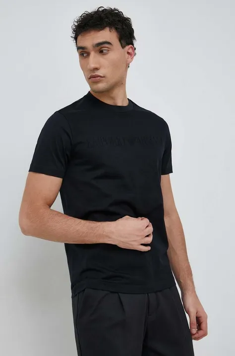 Bavlněné tričko Emporio Armani tmavomodrá barva, s aplikací, 8N1TD2 1JGYZ