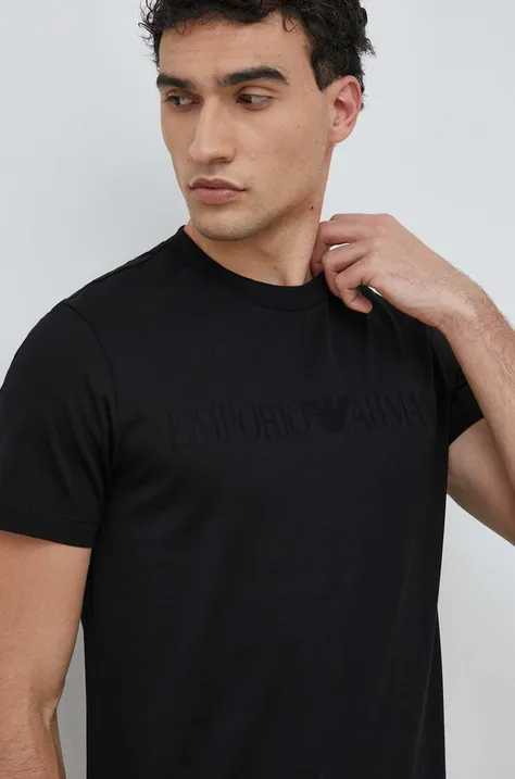 Хлопковая футболка Emporio Armani цвет чёрный с аппликацией