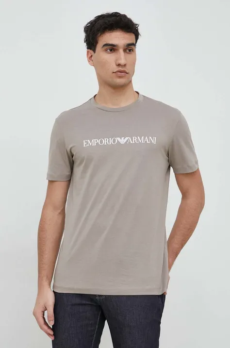 Emporio Armani t-shirt bawełniany kolor beżowy z nadrukiem