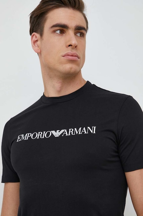Бавовняна футболка Emporio Armani колір чорний з принтом