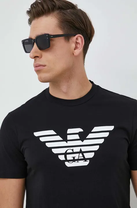 Emporio Armani t-shirt bawełniany kolor czarny z nadrukiem