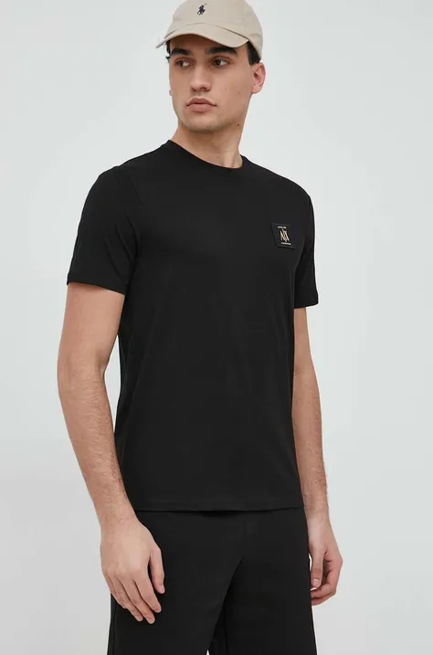 Armani Exchange t-shirt bawełniany kolor czarny z aplikacją
