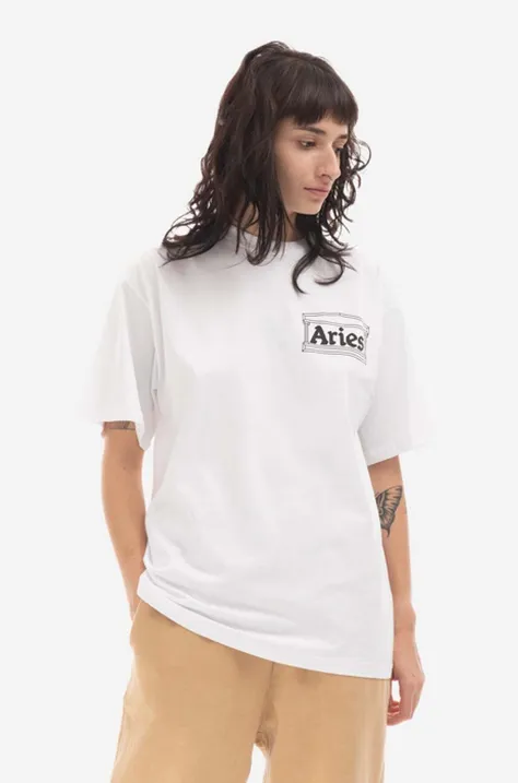 Aries t-shirt bawełniany Temple Ss Tee kolor biały z nadrukiem AR60000-BLACK