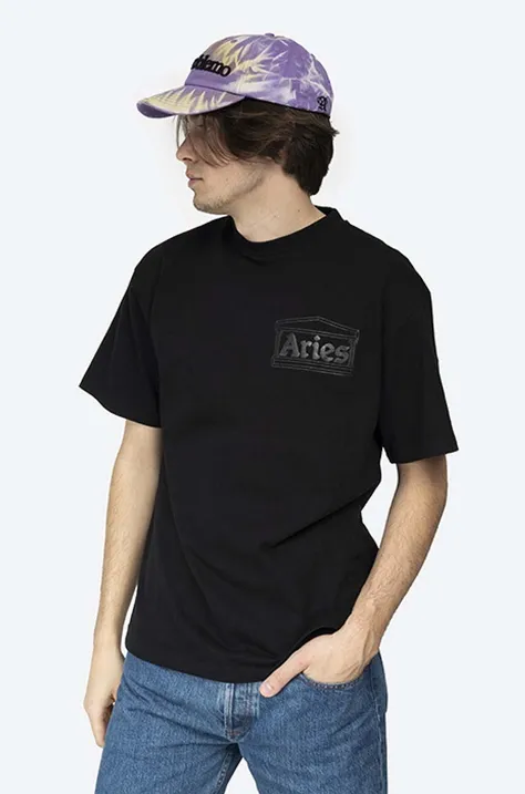 Bavlněné tričko Aries Temple Ss Tee černá barva, s potiskem, AR60000-BLACK