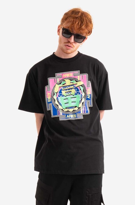 Aries tricou din bumbac Gong Temple SS Tee culoarea negru, cu imprimeu AR60009-BLACK