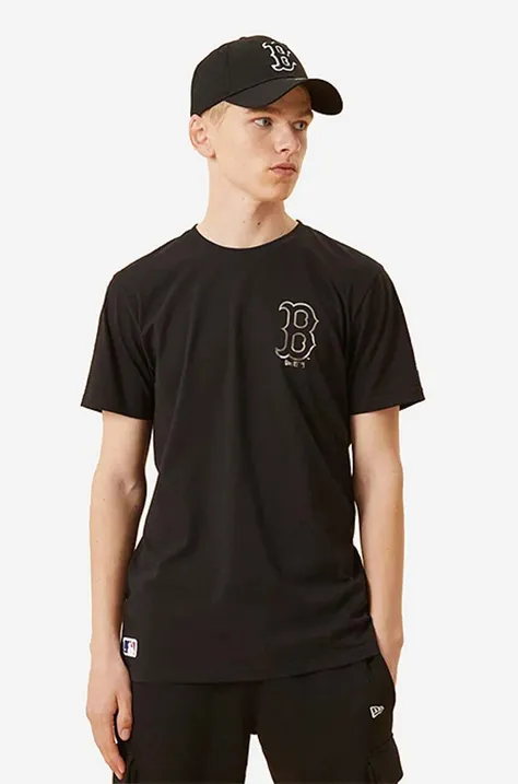 Βαμβακερό μπλουζάκι New Era Boston Red Sox Metallic Print χρώμα: μαύρο