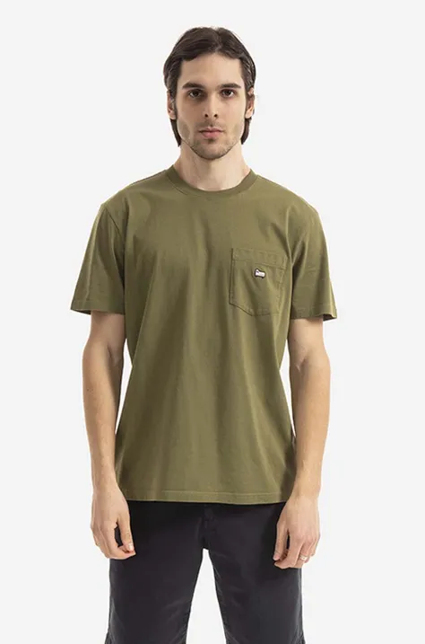 Bavlnené tričko Woolrich CFWOTE0060MRUT2926-103, zelená farba, jednofarebné, CFWOTE0060MRUT2926