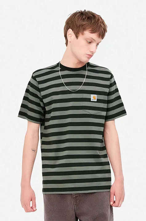 Carhartt WIP t-shirt bawełniany S/S Merrick Pocket T-Shirt kolor zielony wzorzysty I030785.-STRIPE.DA