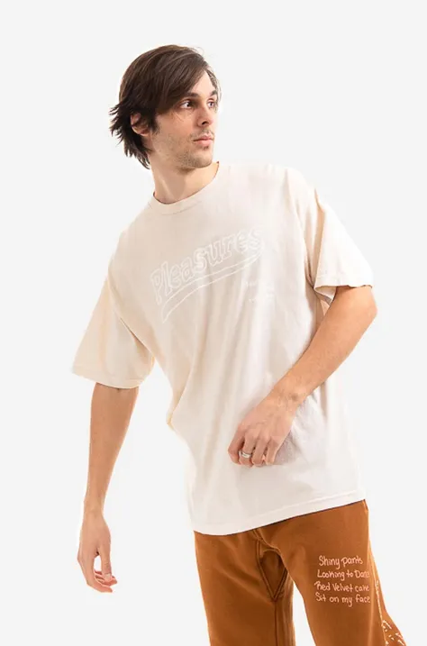 Bavlněné tričko PLEASURES béžová barva, s potiskem, P21W040-BLACK, P21W040-NATURAL
