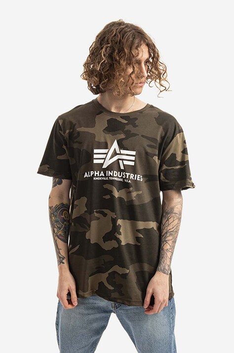 Футболка Alpha Industries Basic мужская цвет зелёный узорная 100501C.239-green
