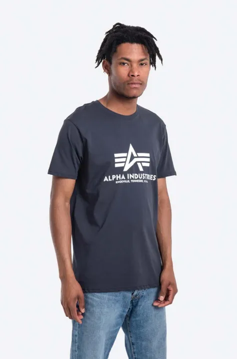 Bavlněné tričko Alpha Industries Basic T-Shirt tmavomodrá barva, s potiskem, 100501.02