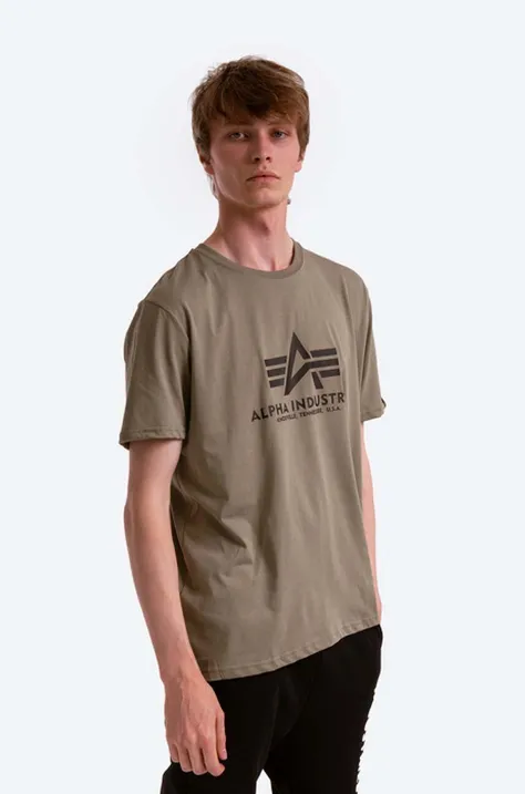 Хлопковая футболка Alpha Industries Basic T-Shirt цвет зелёный с принтом 100501.11