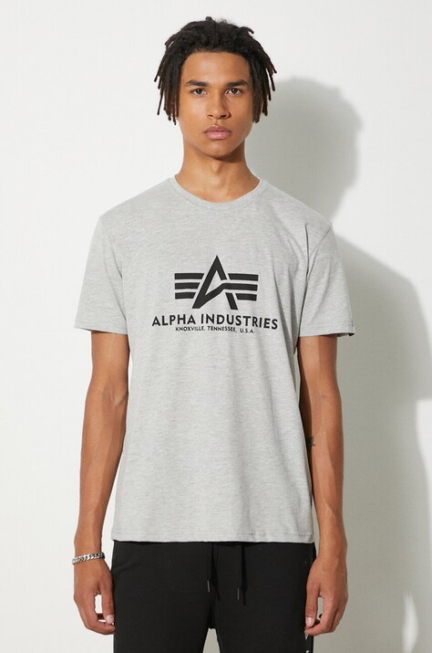 Alpha Industries t-shirt bawełniany Basic T-Shirt kolor szary z nadrukiem 100501.17