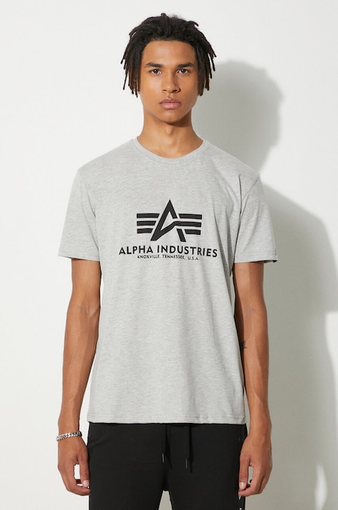 Alpha Industries t-shirt bawełniany Basic T-Shirt kolor szary z nadrukiem 100501.17