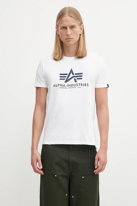 Alpha Industries t-shirt bawełniany Rainbow Reflective kolor biały z nadrukiem 100501RR.09-BIALY