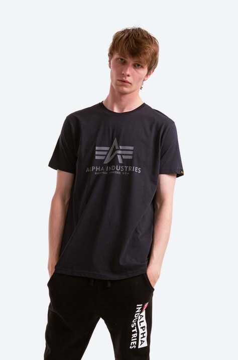 Хлопковая футболка Alpha Industries Basic T-Shirt цвет синий с принтом 00501.07