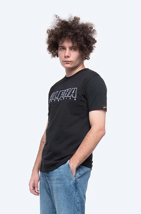 Bombažna kratka majica Alpha Industries Embroidery Heavy Tee črna barva