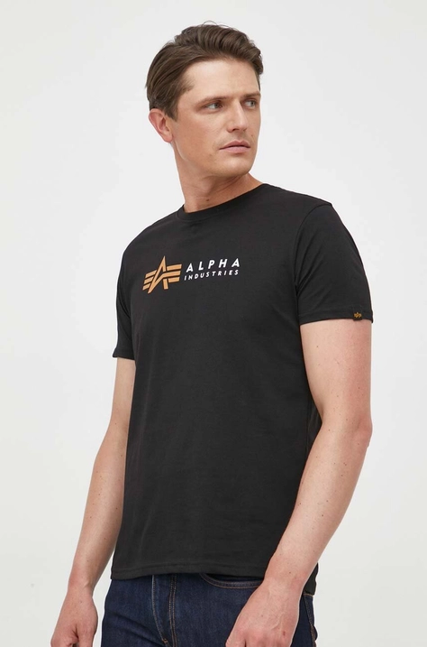 Alpha Industries pamut póló Alpha Label T 118502 03 fekete, nyomott mintás