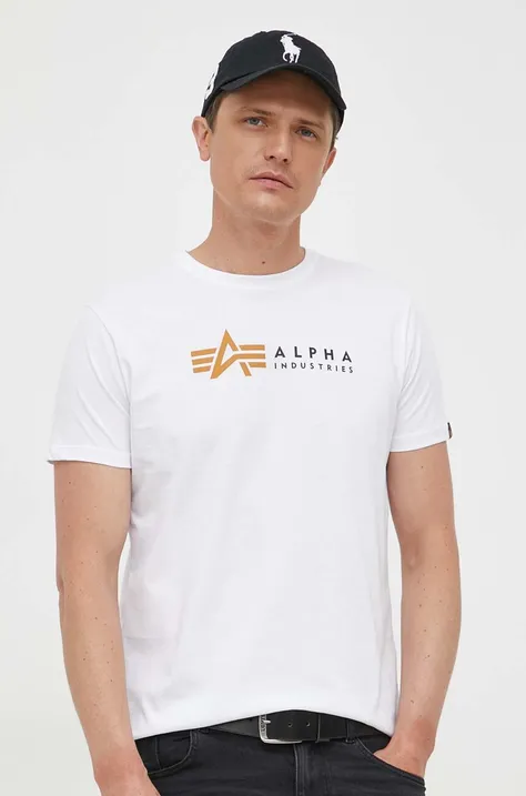 Хлопковая футболка Alpha Industries T 118502 09 цвет белый с принтом 118502.09-white