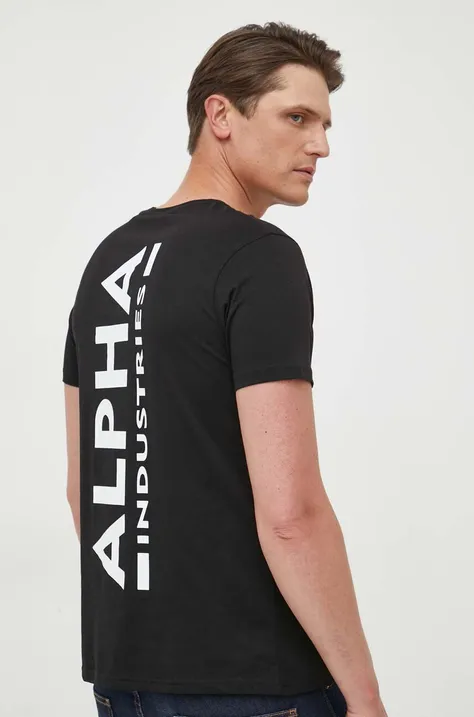 Памучна тениска Alpha Industries в черно с принт