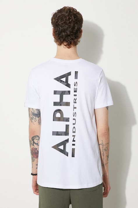 Alpha Industries t-shirt bawełniany kolor biały z nadrukiem 128507CP.573-BIALY