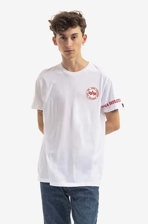 Хлопковая футболка Alpha Industries цвет белый с принтом 128534.09-white