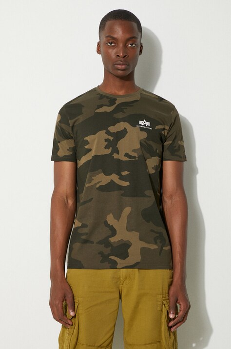 Alpha Industries cotton T-shirt Backprint T Camo green color