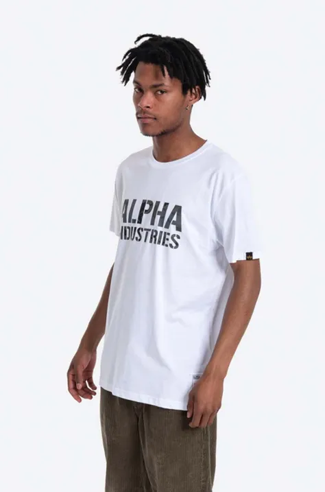 Alpha Industries t-shirt bawełniany kolor biały z nadrukiem 156513.09-BIALY