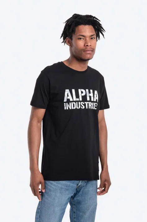 Pamučna majica Alpha Industries boja: crna, s tiskom, 156513.95-black